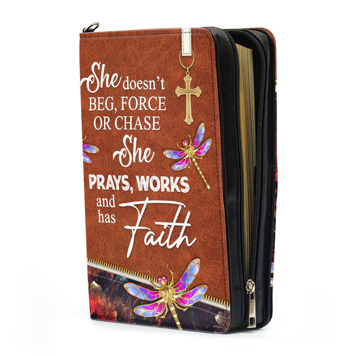 She Has Faith Leather Book Cover, Unique Personalized Dragonfly Bible Cover, Christian Gift, Bible Covers Jesus Gifts